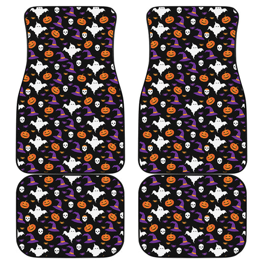 Happy Halloween Ghost Pattern Print Front and Back Car Floor Mats