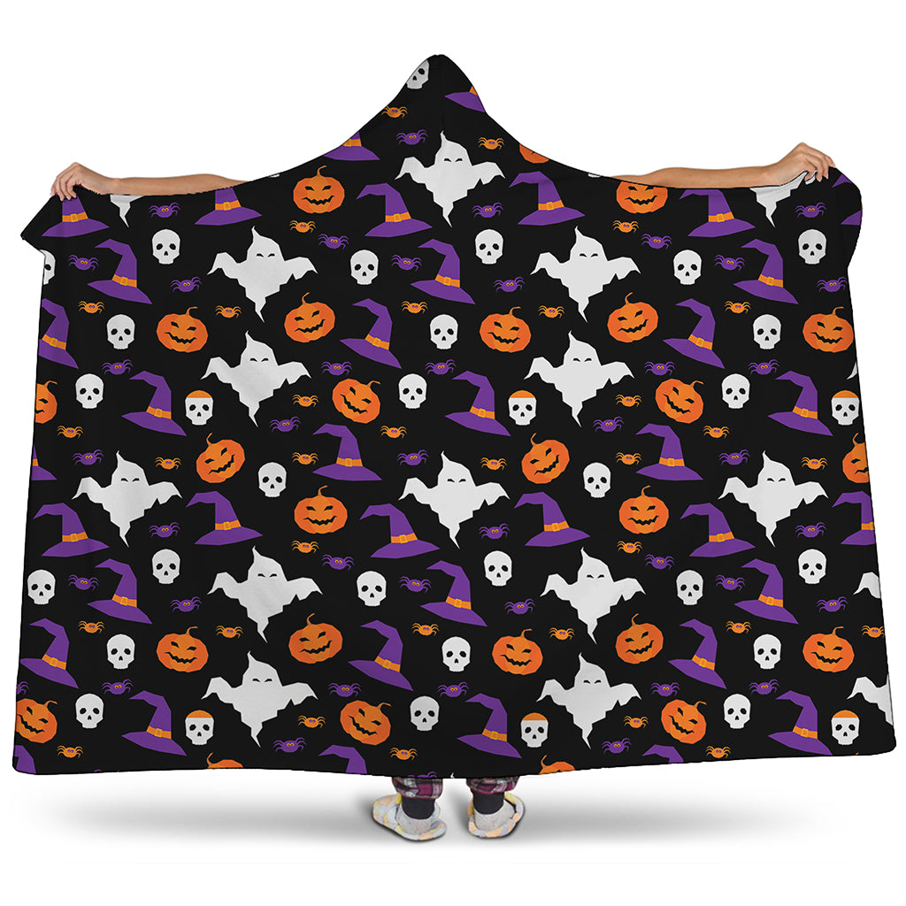Happy Halloween Ghost Pattern Print Hooded Blanket