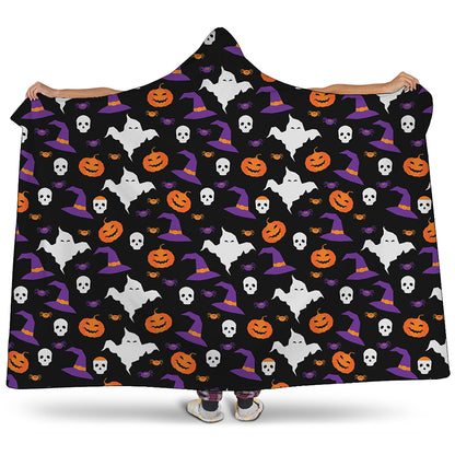 Happy Halloween Ghost Pattern Print Hooded Blanket