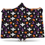 Happy Halloween Ghost Pattern Print Hooded Blanket