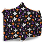 Happy Halloween Ghost Pattern Print Hooded Blanket