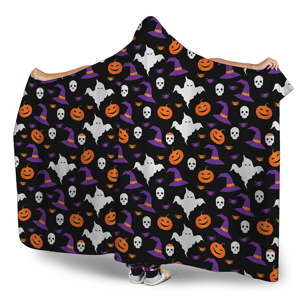 Happy Halloween Ghost Pattern Print Hooded Blanket