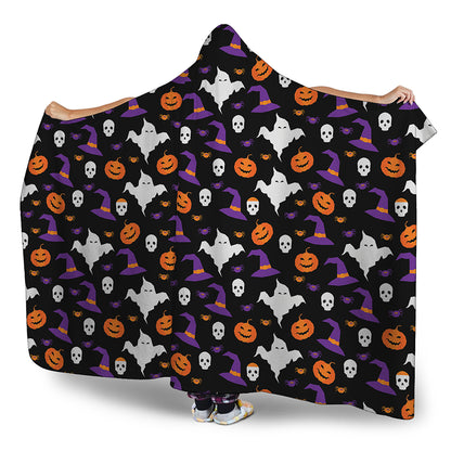 Happy Halloween Ghost Pattern Print Hooded Blanket