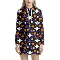 Happy Halloween Ghost Pattern Print Pullover Hoodie Dress
