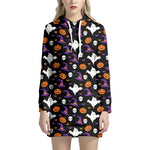 Happy Halloween Ghost Pattern Print Hoodie Dress