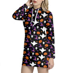 Happy Halloween Ghost Pattern Print Hoodie Dress