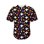 Happy Halloween Ghost Pattern Print Men's Baseball Jersey