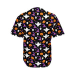 Happy Halloween Ghost Pattern Print Men's Baseball Jersey