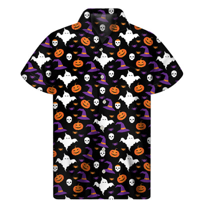 Happy Halloween Ghost Pattern Print Men's Short Sleeve Shirt