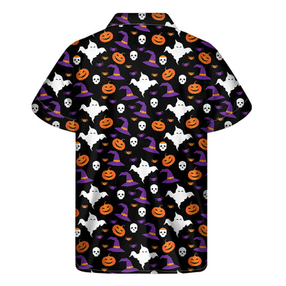 Happy Halloween Ghost Pattern Print Men's Short Sleeve Shirt