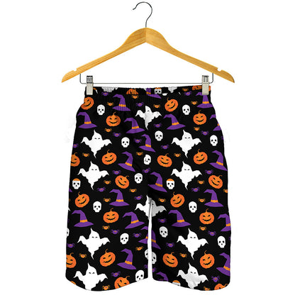 Happy Halloween Ghost Pattern Print Men's Shorts