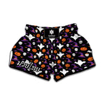 Happy Halloween Ghost Pattern Print Muay Thai Boxing Shorts