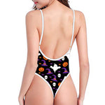 Happy Halloween Ghost Pattern Print One Piece High Cut Swimsuit