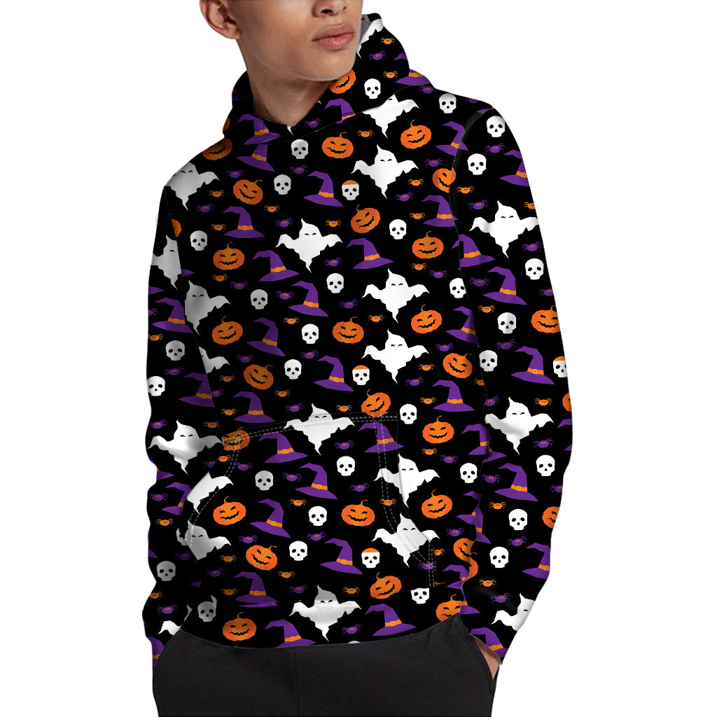 Happy Halloween Ghost Pattern Print Pullover Hoodie
