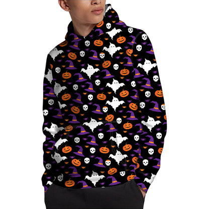 Happy Halloween Ghost Pattern Print Pullover Hoodie