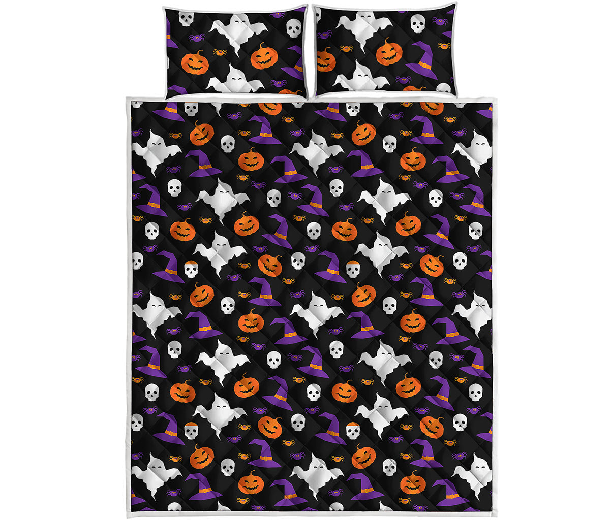 Happy Halloween Ghost Pattern Print Quilt Bed Set