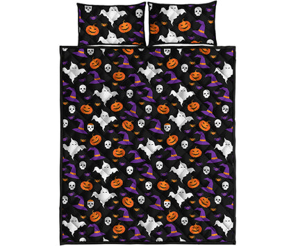 Happy Halloween Ghost Pattern Print Quilt Bed Set