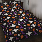 Happy Halloween Ghost Pattern Print Quilt Bed Set