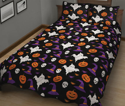 Happy Halloween Ghost Pattern Print Quilt Bed Set
