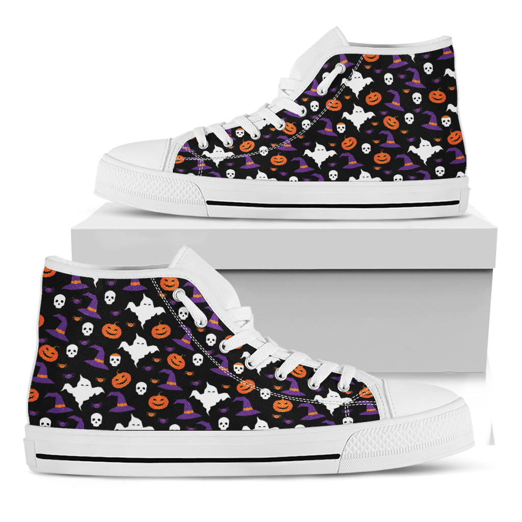 Happy Halloween Ghost Pattern Print White High Top Shoes