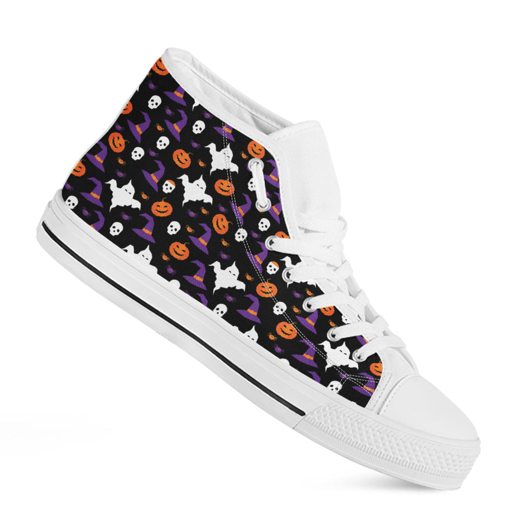 Happy Halloween Ghost Pattern Print White High Top Shoes