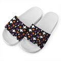 Happy Halloween Ghost Pattern Print White Slide Sandals