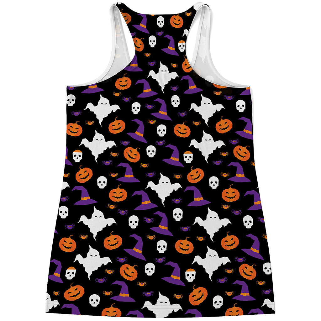 Happy Halloween Ghost Pattern Print Women's Racerback Tank Top