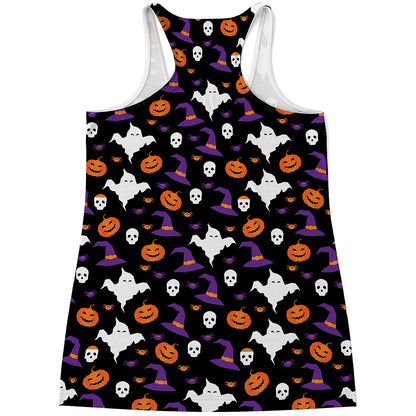 Happy Halloween Ghost Pattern Print Women's Racerback Tank Top