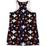 Happy Halloween Ghost Pattern Print Women's Racerback Tank Top