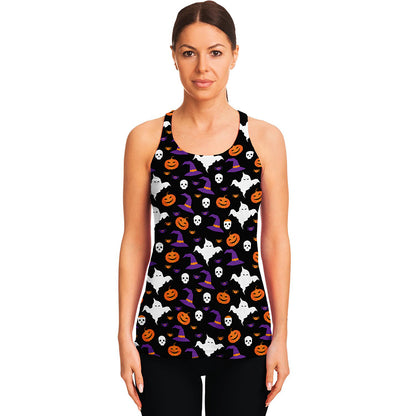Happy Halloween Ghost Pattern Print Women's Racerback Tank Top