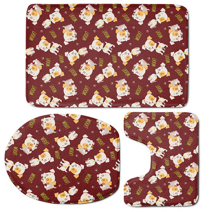 Happy Jack Russell Terrier Pattern Print 3 Piece Bath Mat Set