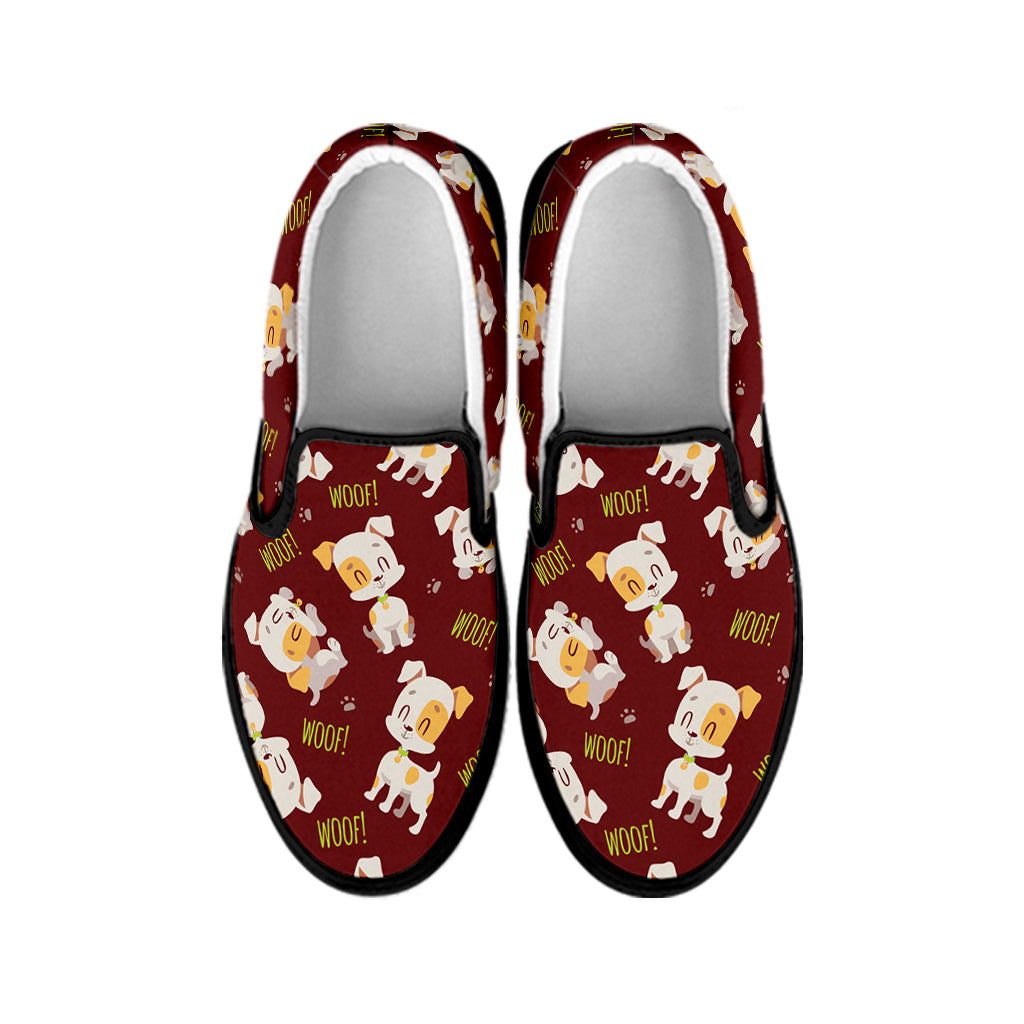 Happy Jack Russell Terrier Pattern Print Black Slip On Shoes