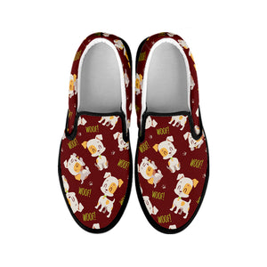 Happy Jack Russell Terrier Pattern Print Black Slip On Shoes