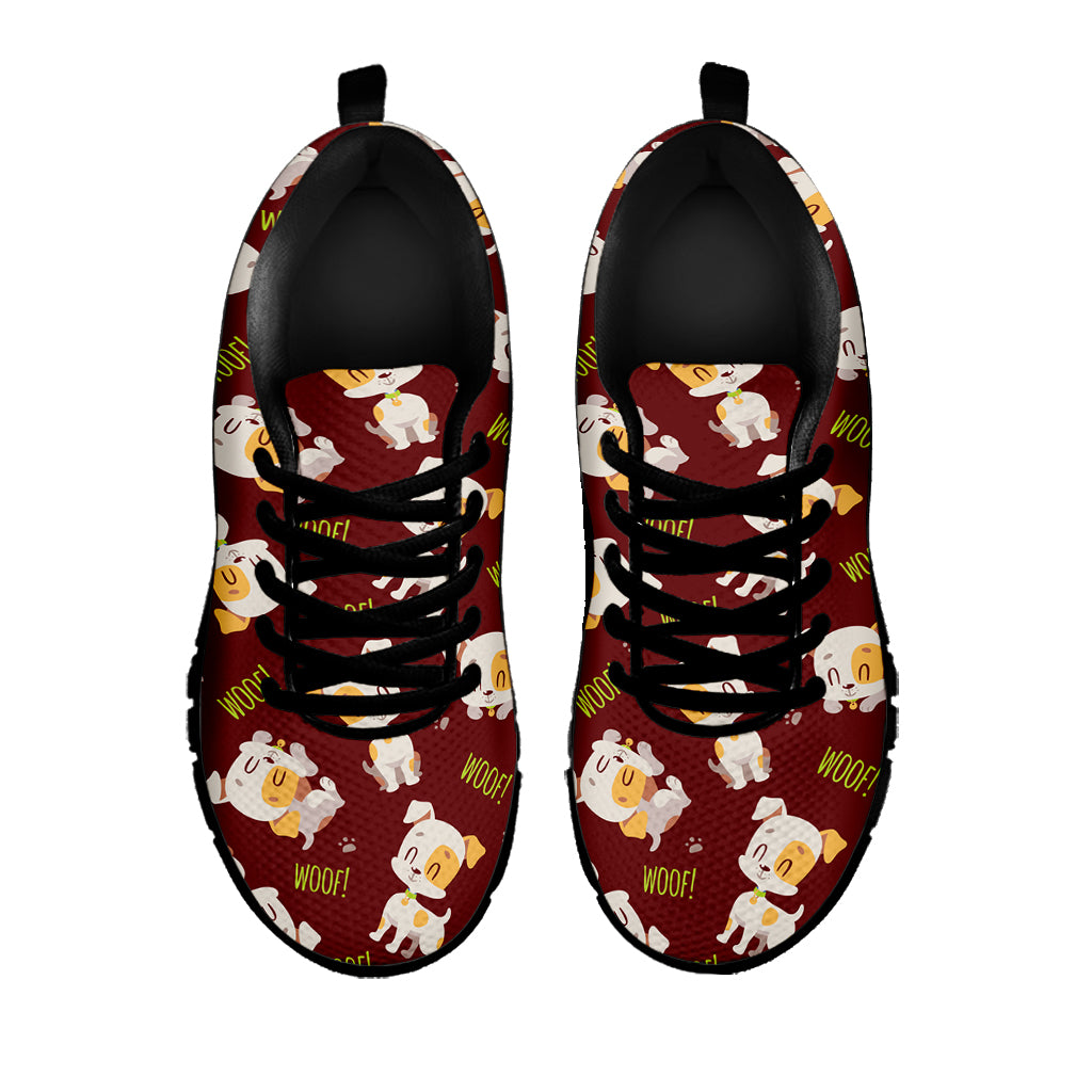 Happy Jack Russell Terrier Pattern Print Black Sneakers