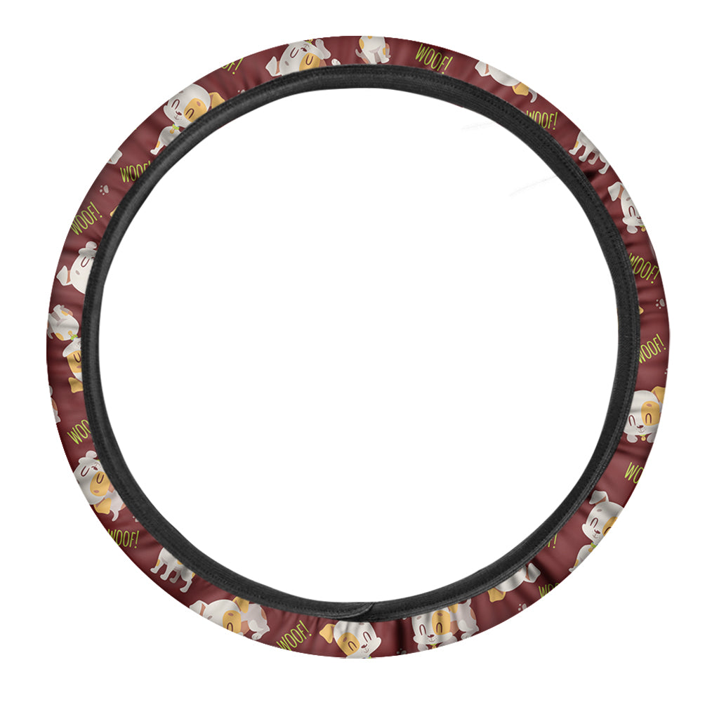 Happy Jack Russell Terrier Pattern Print Car Steering Wheel Cover