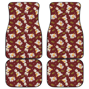 Happy Jack Russell Terrier Pattern Print Front and Back Car Floor Mats