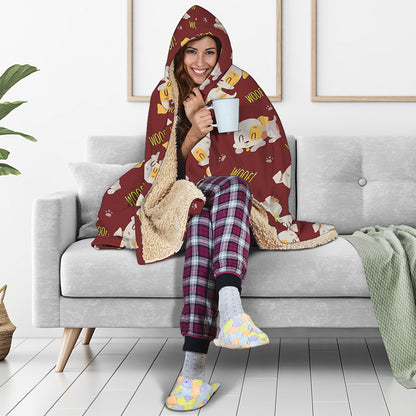 Happy Jack Russell Terrier Pattern Print Hooded Blanket