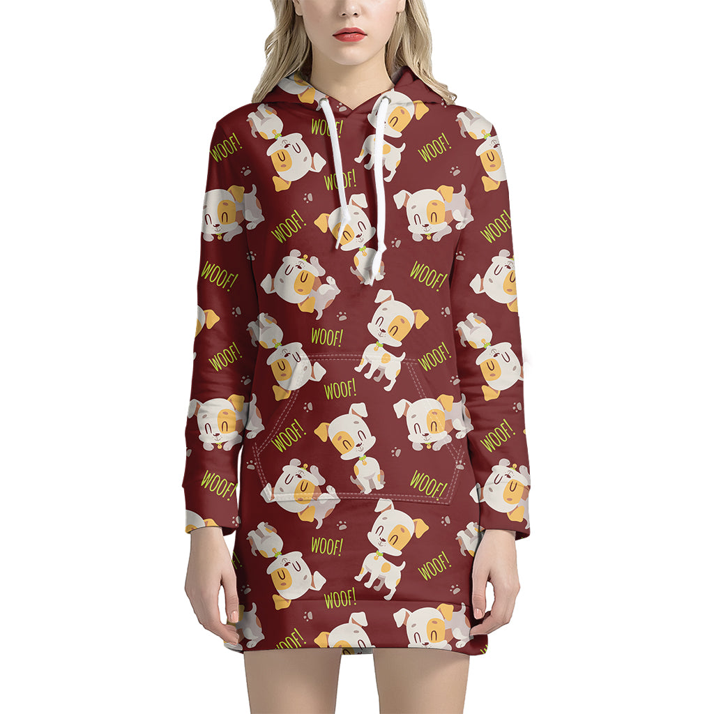 Happy Jack Russell Terrier Pattern Print Hoodie Dress