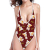 Happy Jack Russell Terrier Pattern Print One Piece High Cut Swimsuit