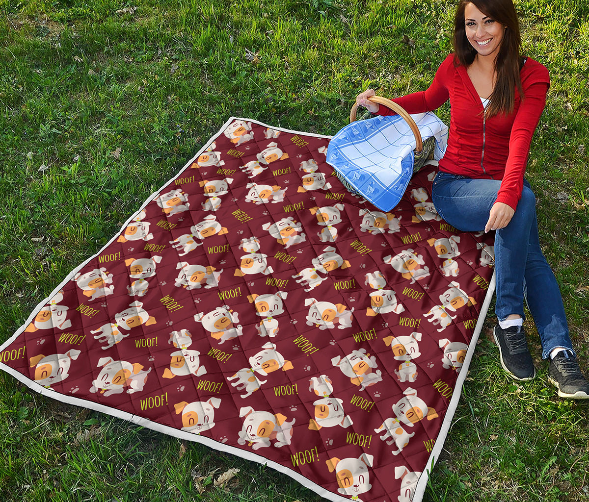 Happy Jack Russell Terrier Pattern Print Quilt