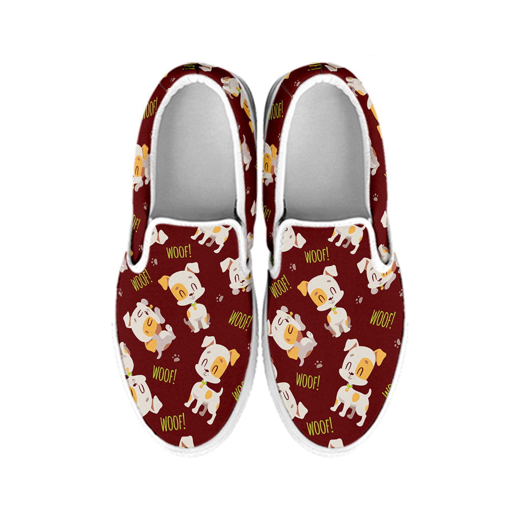 Happy Jack Russell Terrier Pattern Print White Slip On Shoes