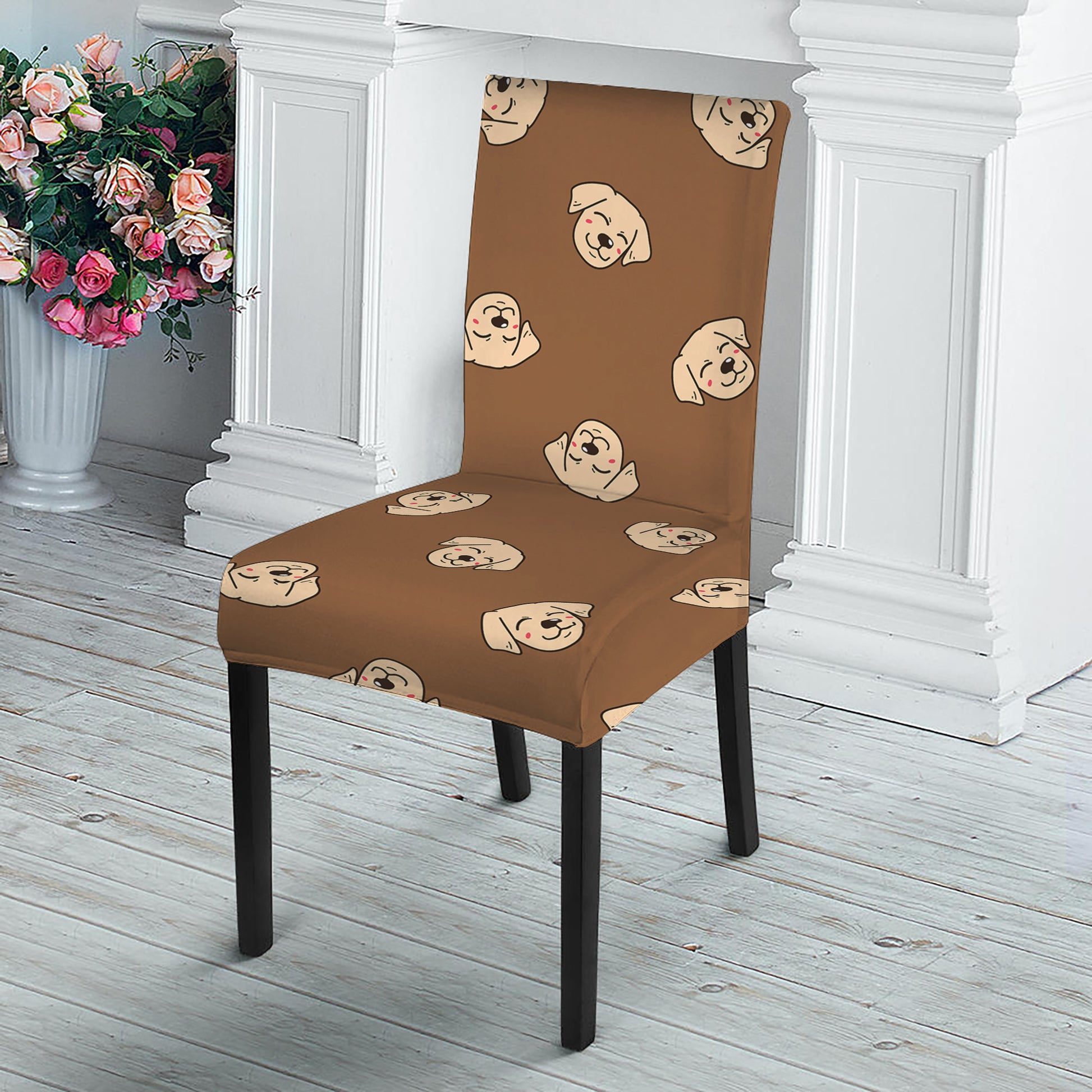 Happy Labrador Retriever Pattern Print Dining Chair Slipcover