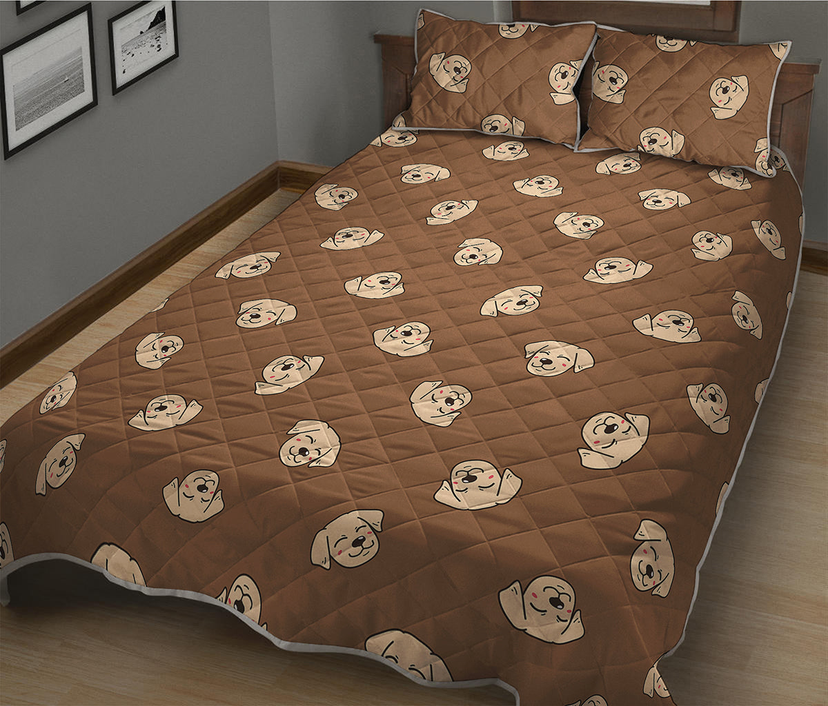 Happy Labrador Retriever Pattern Print Quilt Bed Set