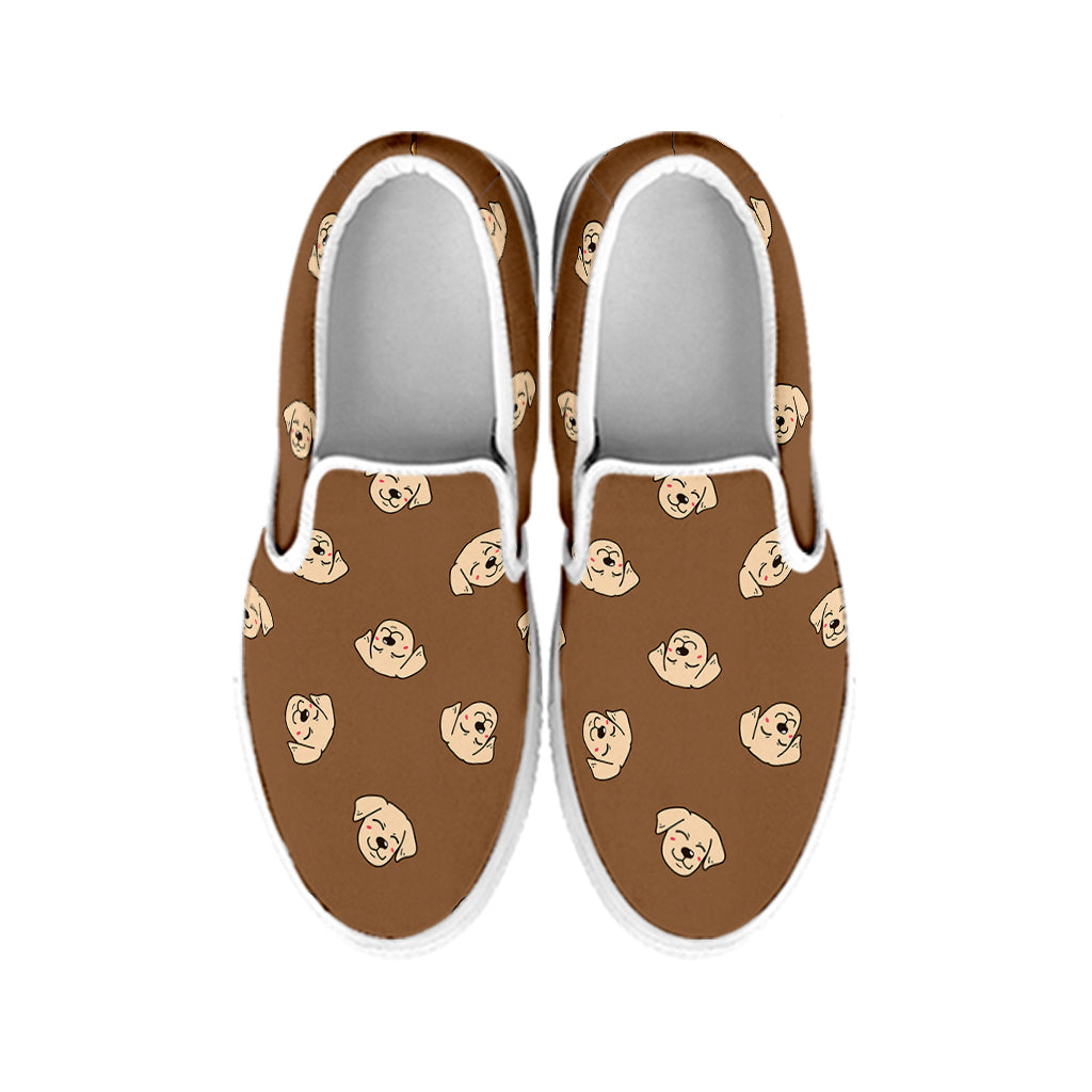 Happy Labrador Retriever Pattern Print White Slip On Shoes