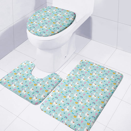 Happy Llama And Cactus Pattern Print 3 Piece Bath Mat Set
