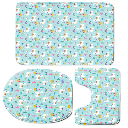 Happy Llama And Cactus Pattern Print 3 Piece Bath Mat Set