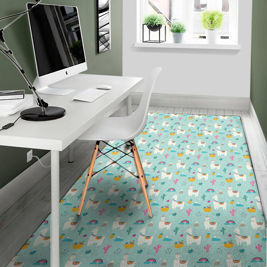 Happy Llama And Cactus Pattern Print Area Rug