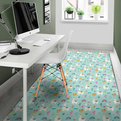Happy Llama And Cactus Pattern Print Area Rug
