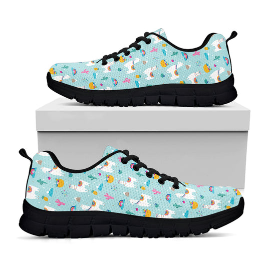 Happy Llama And Cactus Pattern Print Black Sneakers
