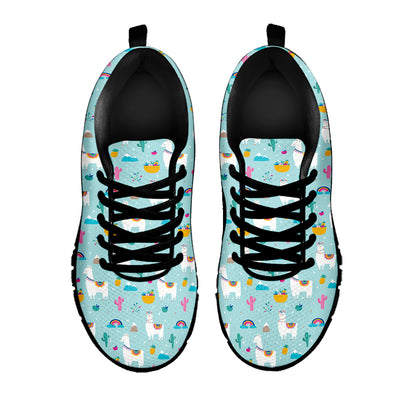 Happy Llama And Cactus Pattern Print Black Sneakers